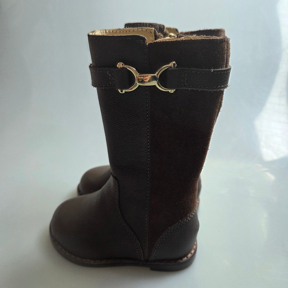 Kids Brown Tall Winter Boots with Gold Accent